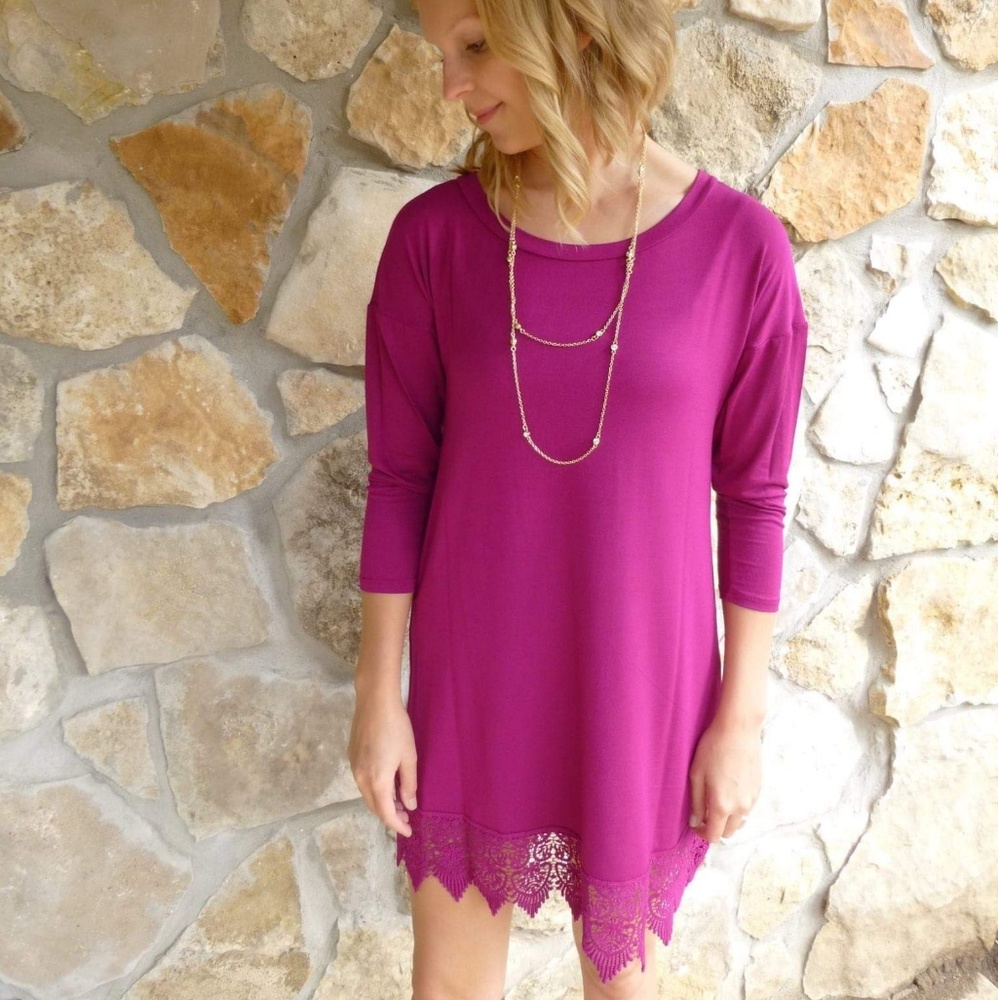 Magenta dress with lace trim